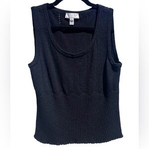 ST JOHN Black Sweater Vest Top Knit Design